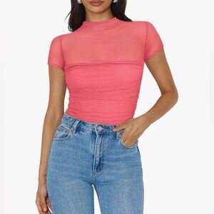 NWT ReoRia Women’s Pink Mesh Crop Top Size L